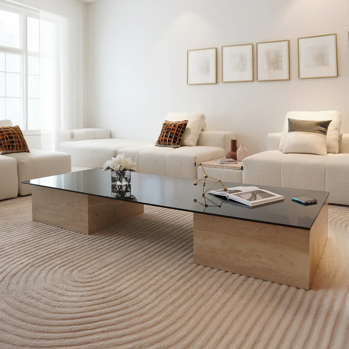 Duo Tables Basses Coen — Travertin en situation