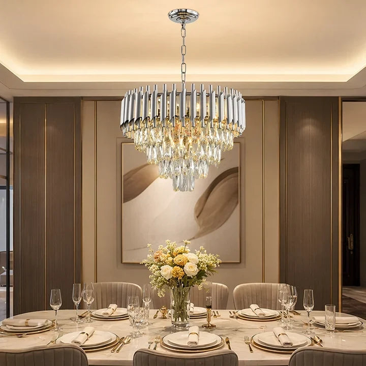 Lustre Cristal traditionnel argent en situation