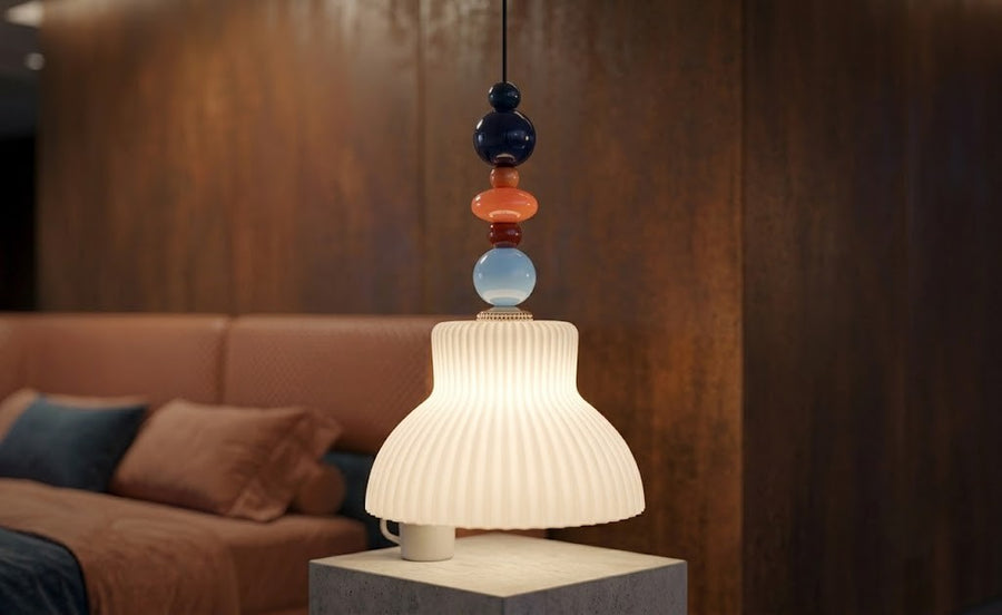 Suspension Design « Lumina » en Verre Nervuré Blanc