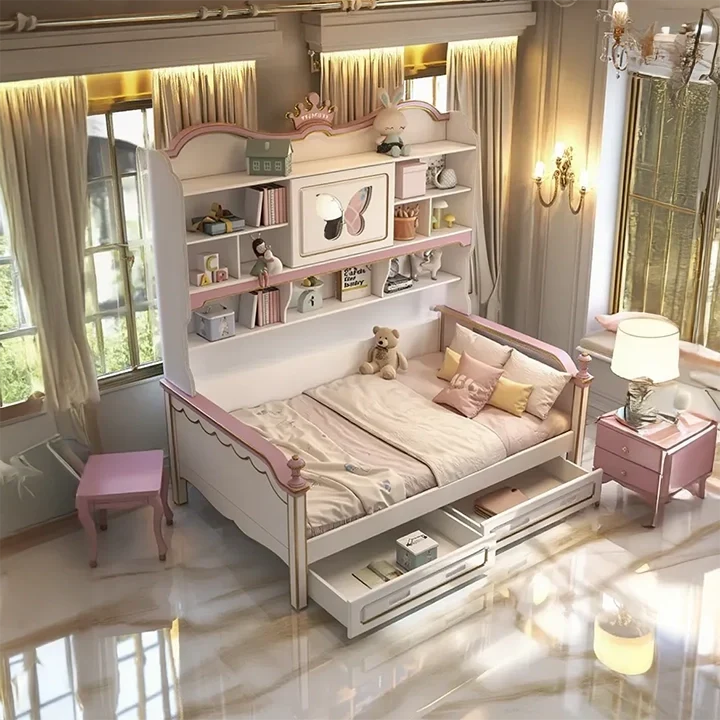 Lit banquette Princesse Enchantée avec bibliothèque – vue 4