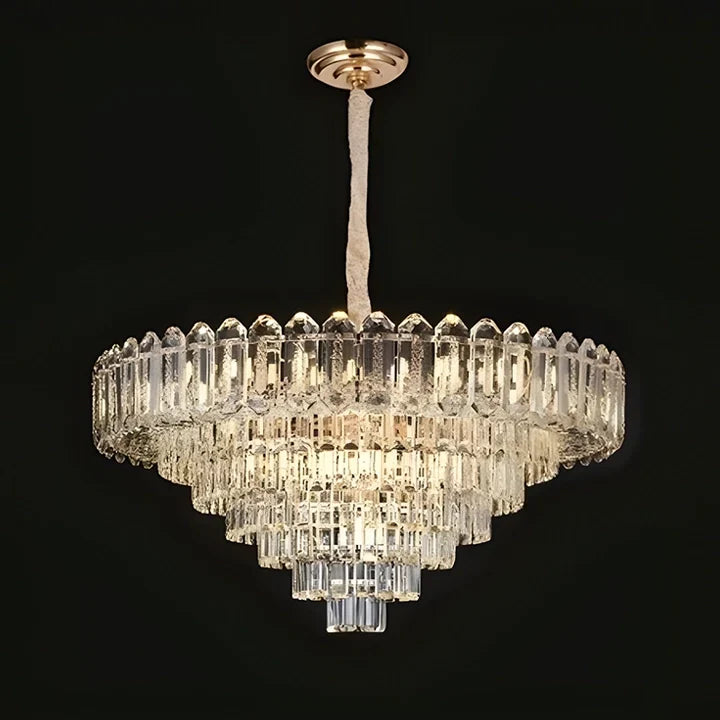 Lustre en cristal rond doré, vue d'ensemble