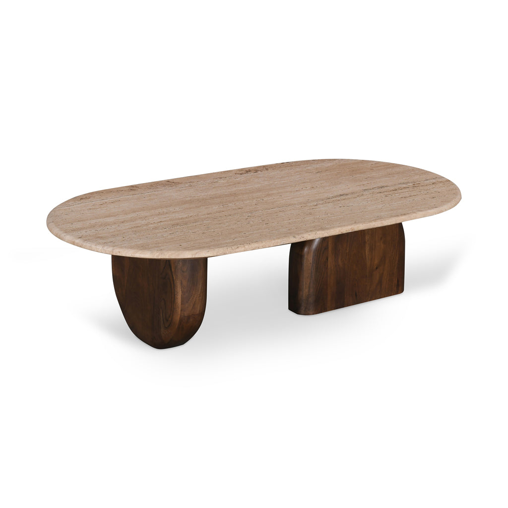Table Basse Erkin — Travertin, Noyer