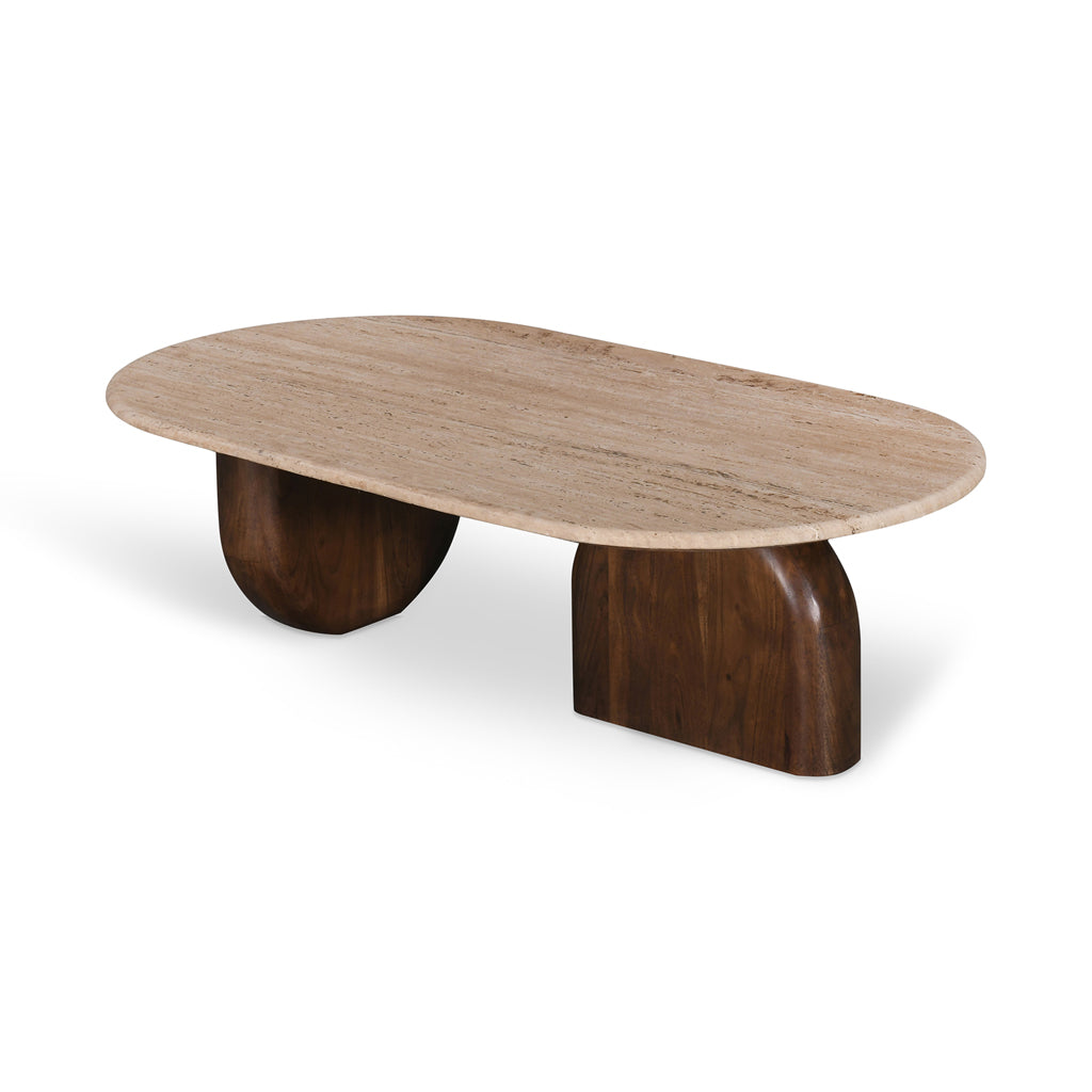 Table Basse Erkin — Travertin, Noyer, détail