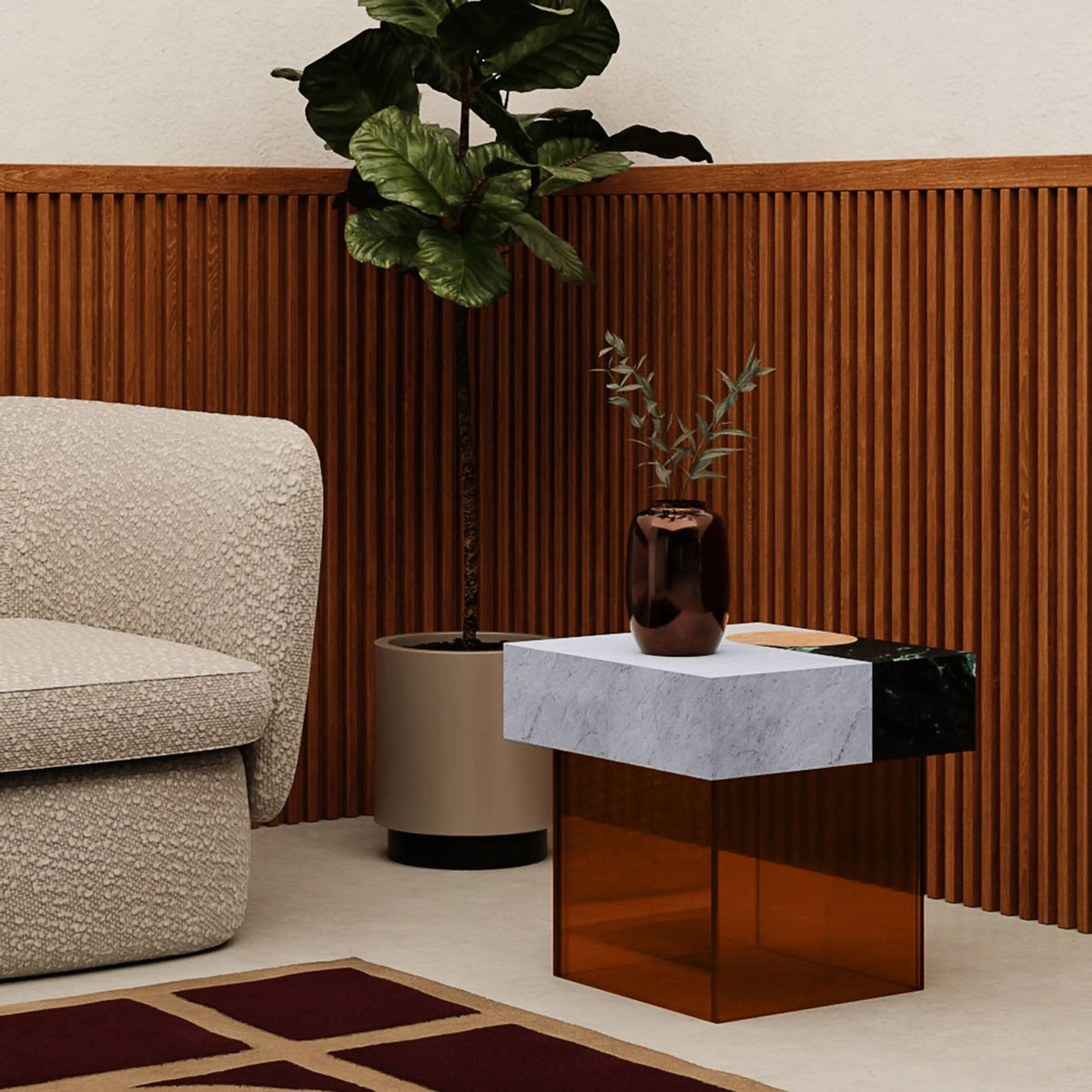 Table d'Appoint Galvano — Marbre Mixte & Acrylique