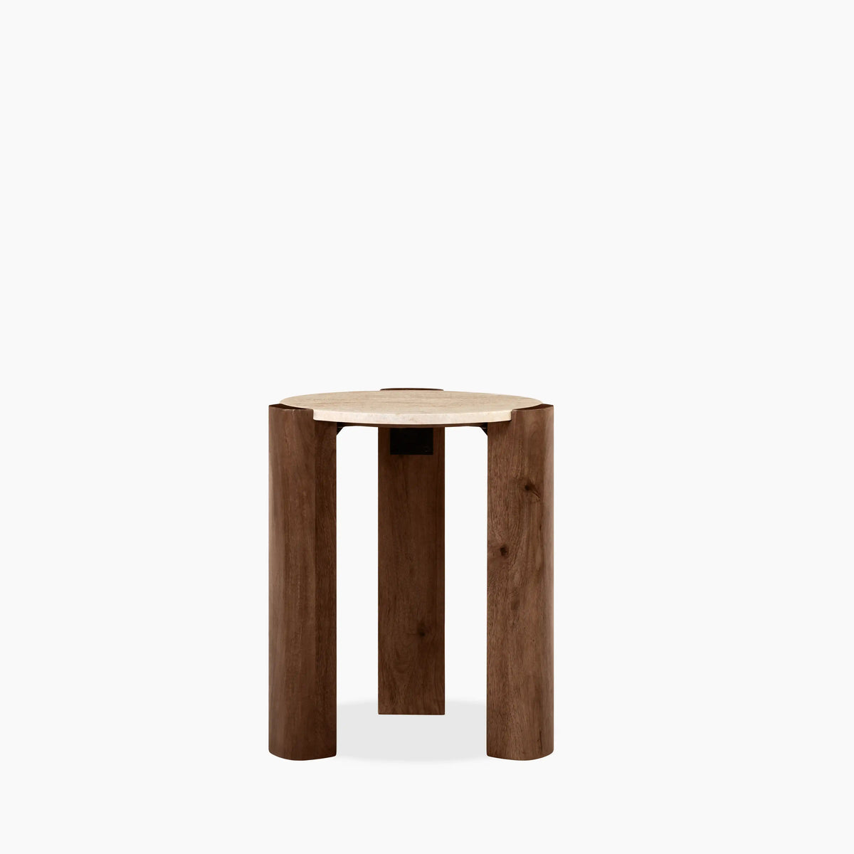 Table d'Appoint Kolia — Travertin Naturel & Noyer en situation