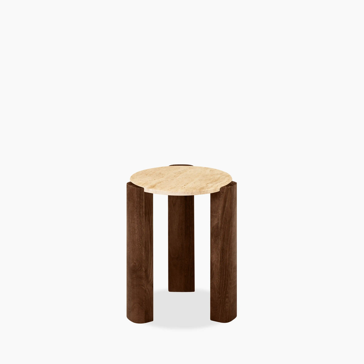 Table d'Appoint Kolia — Travertin Naturel & Noyer, détail