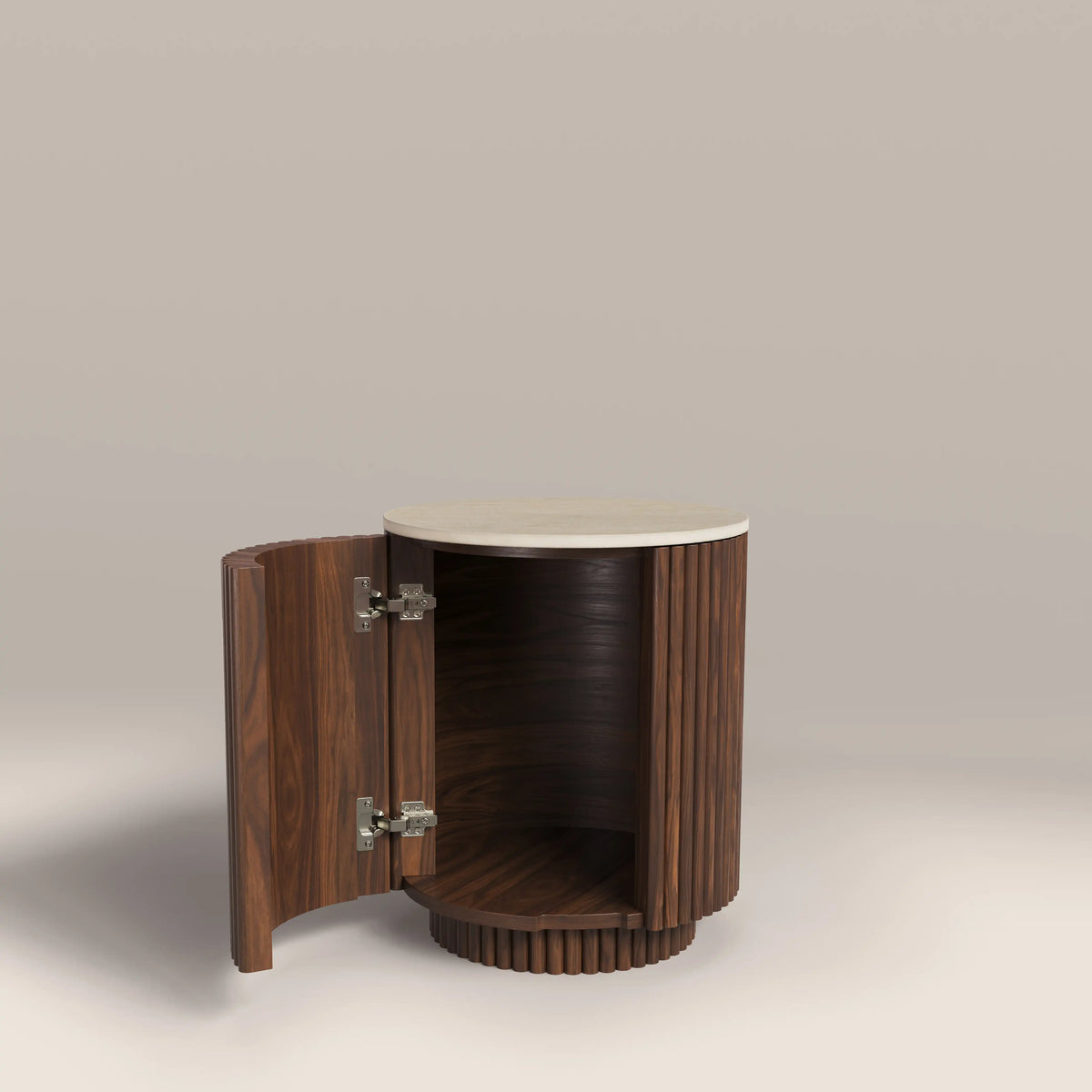 Table d'Appoint Everly — Travertin & Rangement en situation