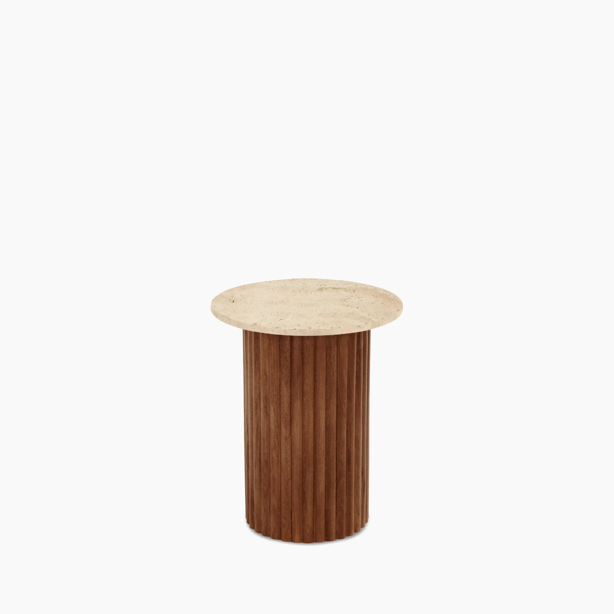 Table d'Appoint Medby — Travertin & Noyer, détail