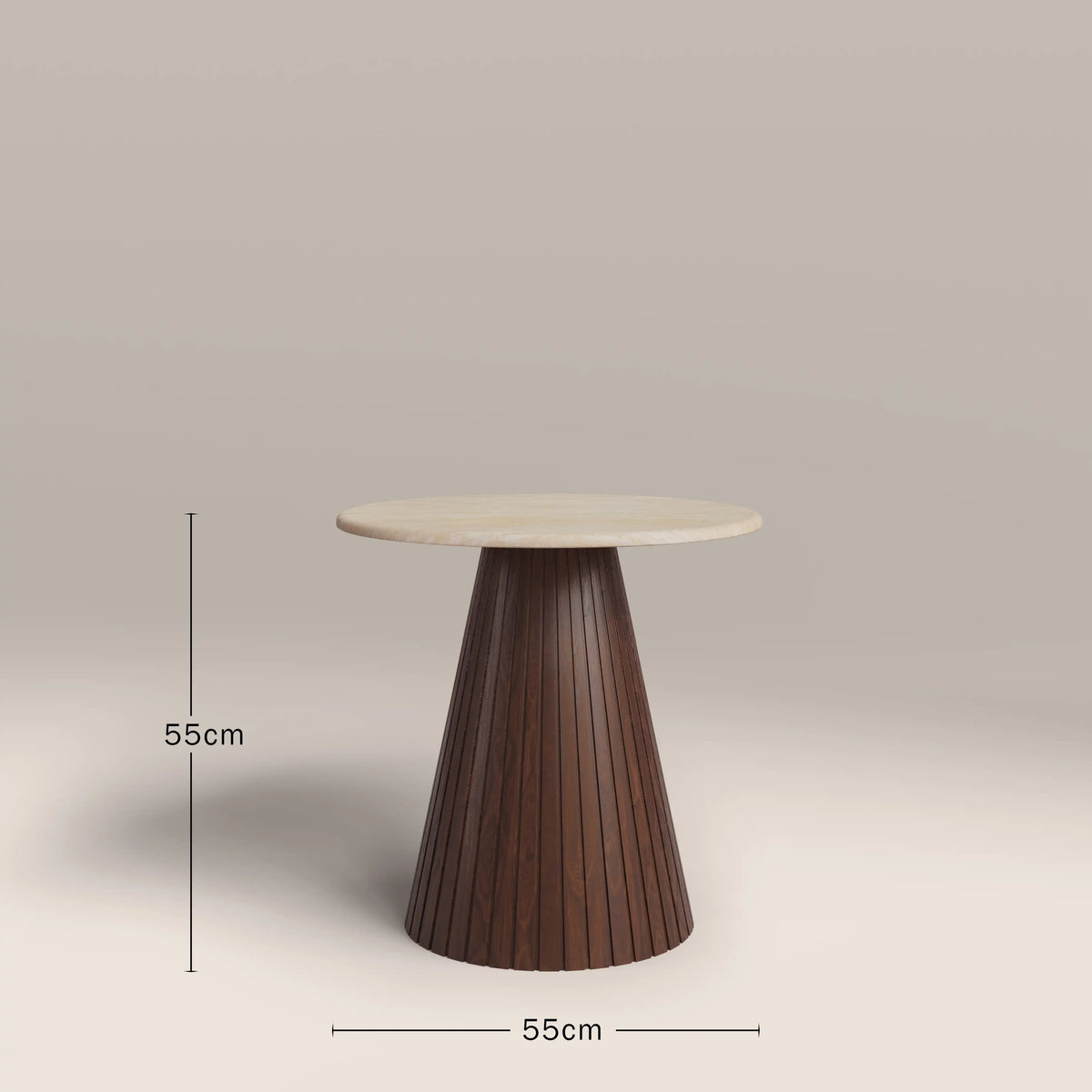 Table d'Appoint Oxborough — Travertin & Noyer, vue d'ensemble