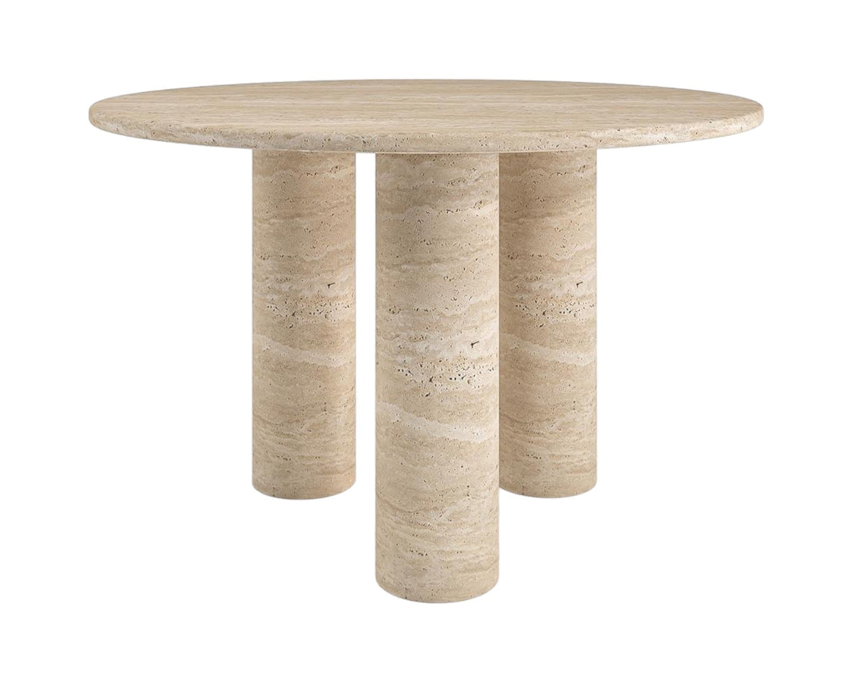 Table à Manger Ronde Darian — Travertin, Dimension & Finition en situation