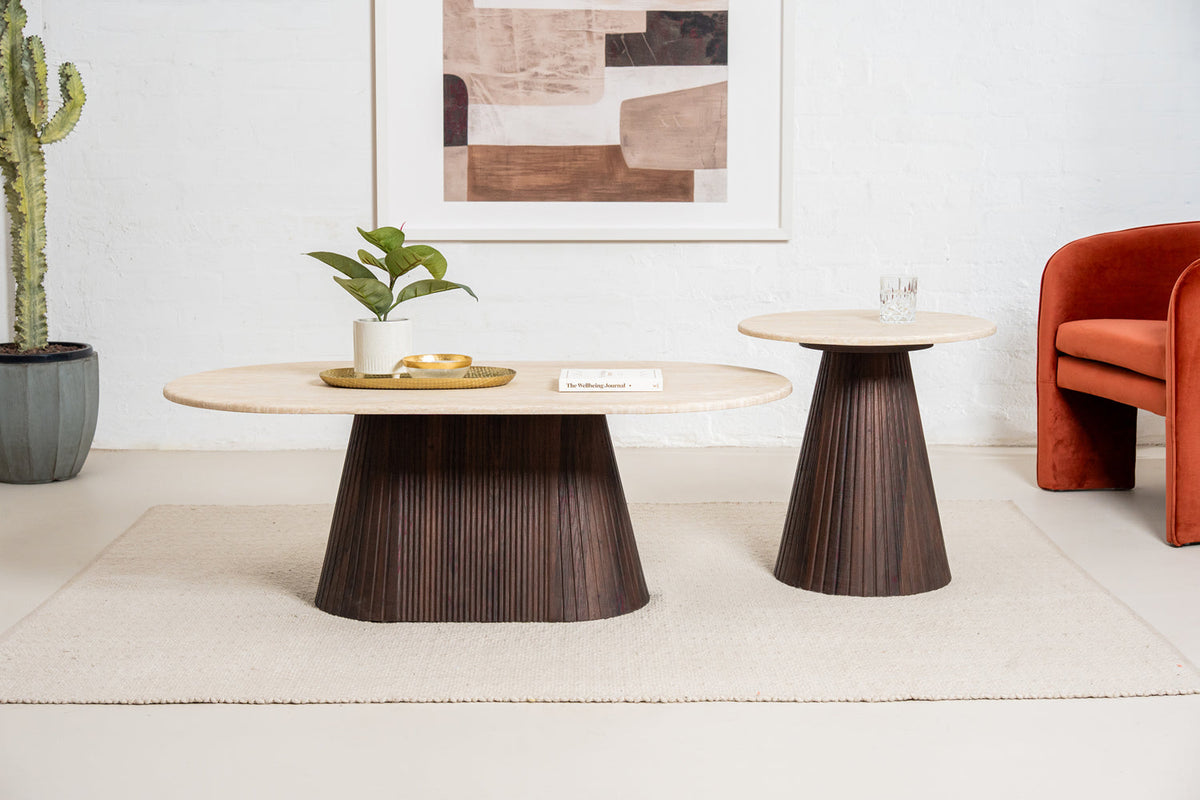 Table Basse Solene — Travertin, Dimension & Finition