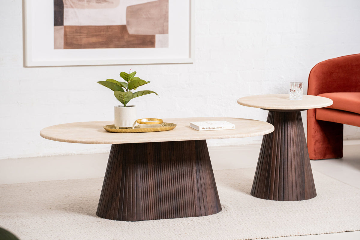 Table Basse Solene — Travertin, Dimension & Finition