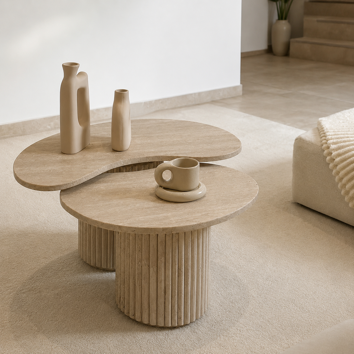 Table basse Nova, texture travertin