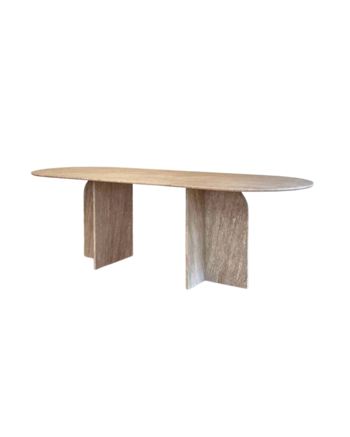Table à Manger Oblongue Najet — Travertin Pieds en T