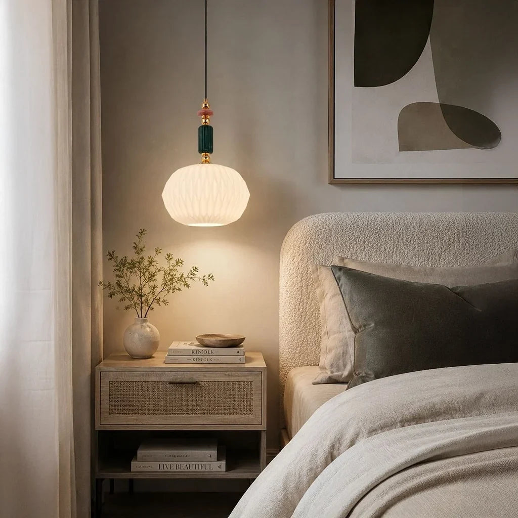 Suspension Opaline Émeraude, verre opalin