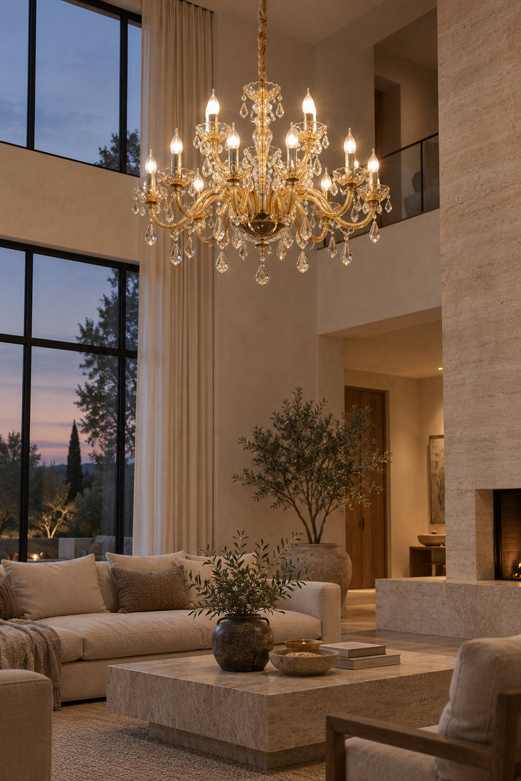 Lustre Belcanto dans un volume en double hauteur