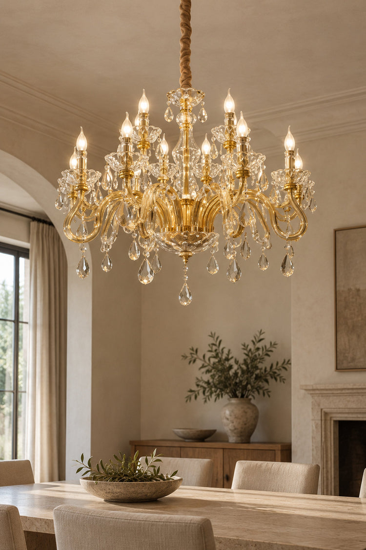 Lustre Belcanto — Verre soufflé doré et cristal
