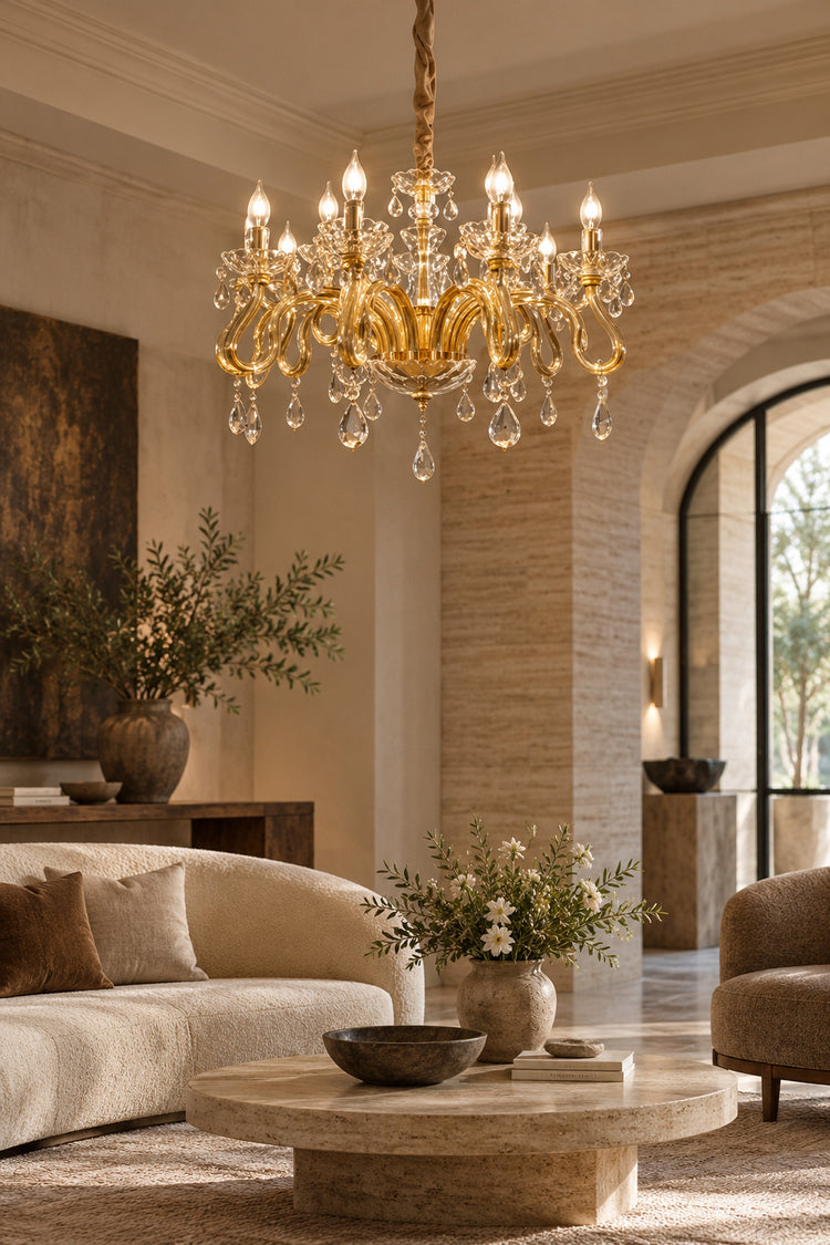 Lustre Belcanto dans un lobby d'hôtel
