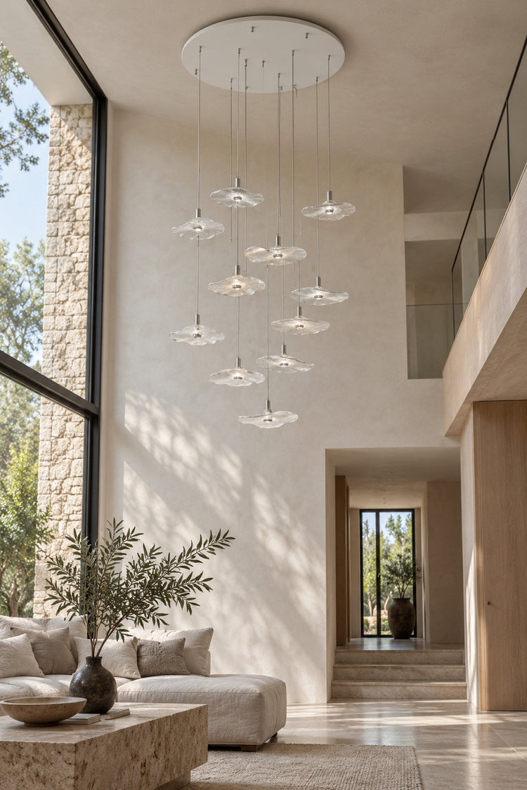 Lustre Ninfea éteint, en lumière du jour
