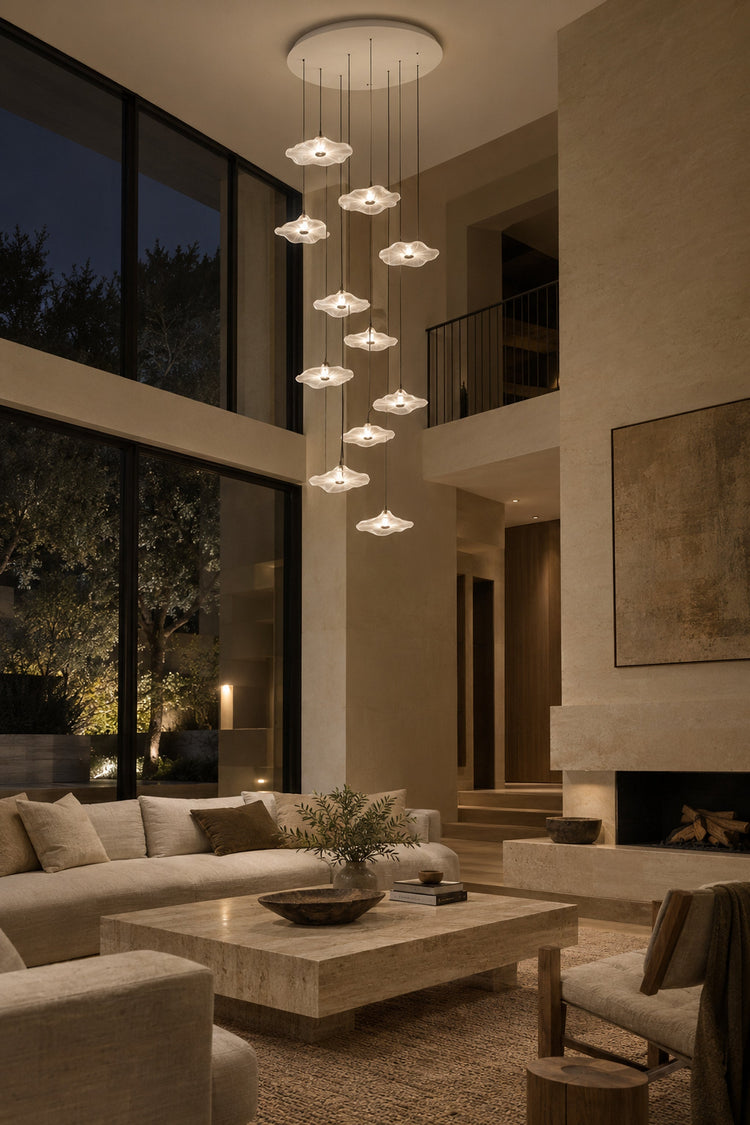 Lustre Ninfea allumé de nuit