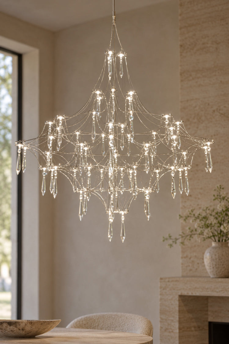 Lustre Pioggia — détail des gouttes de cristal