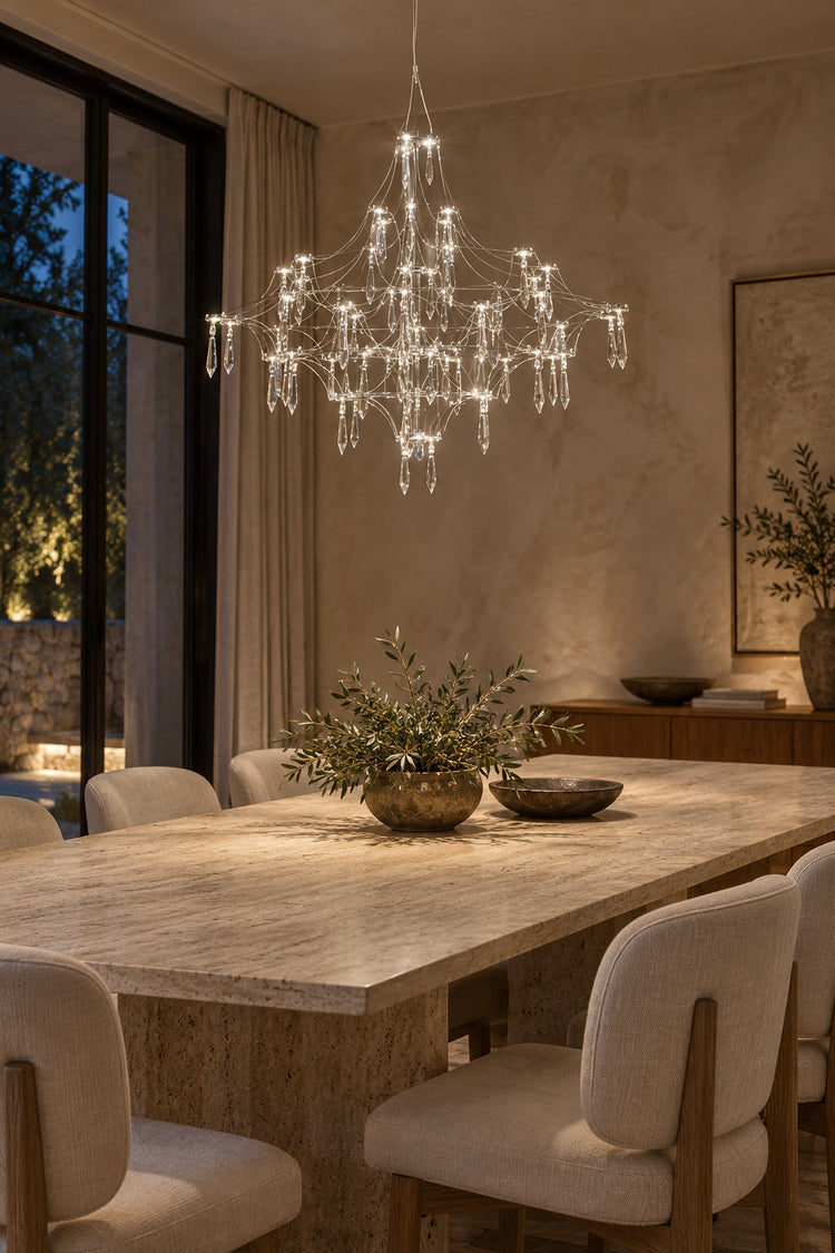 Lustre Pioggia au-dessus d'une table à manger