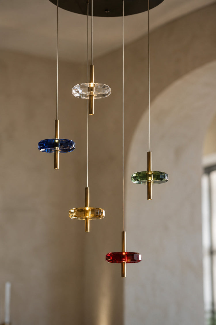 Lustre Saturno — détail des disques de cristal