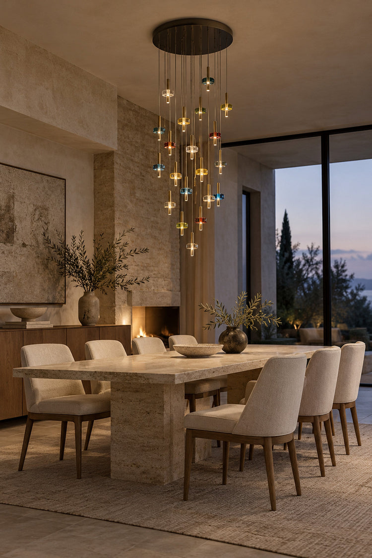 Lustre Saturno au-dessus d'une table à manger