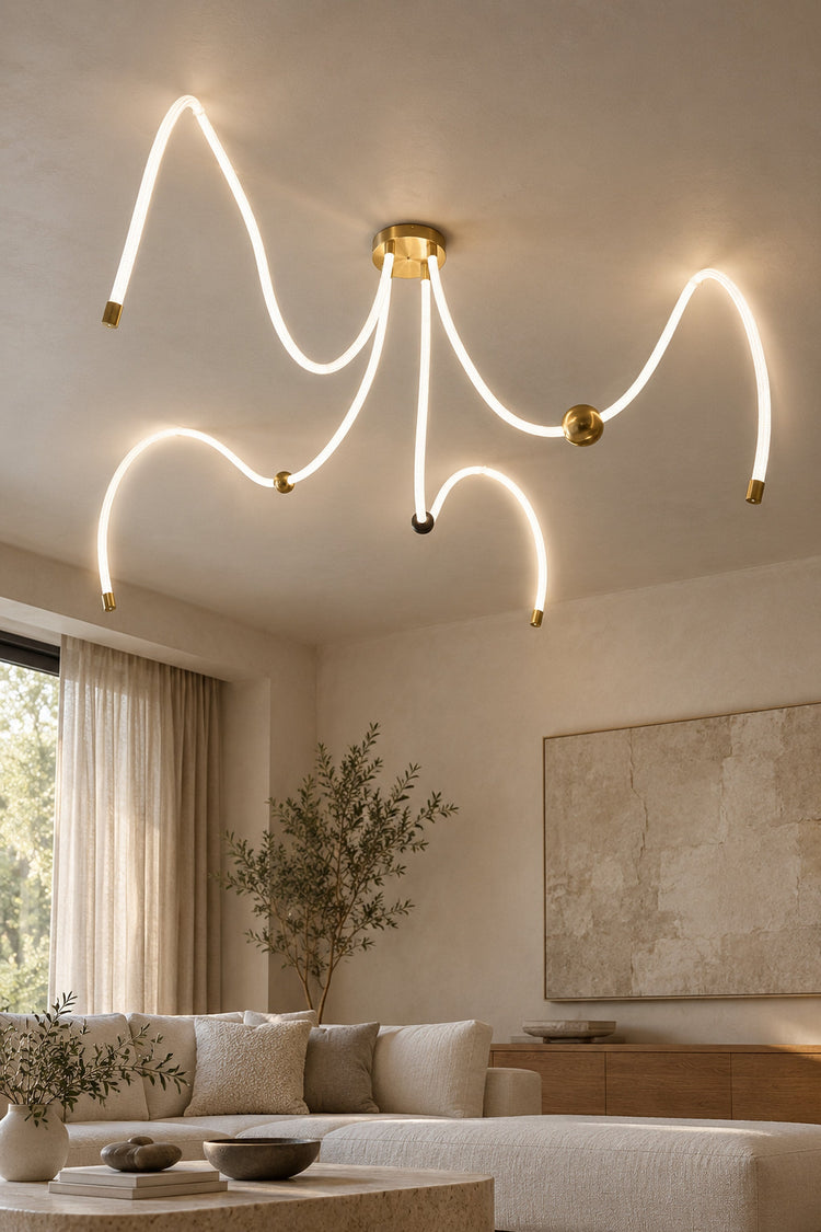 Lustre Serpentina — Tubes LED souples et laiton
