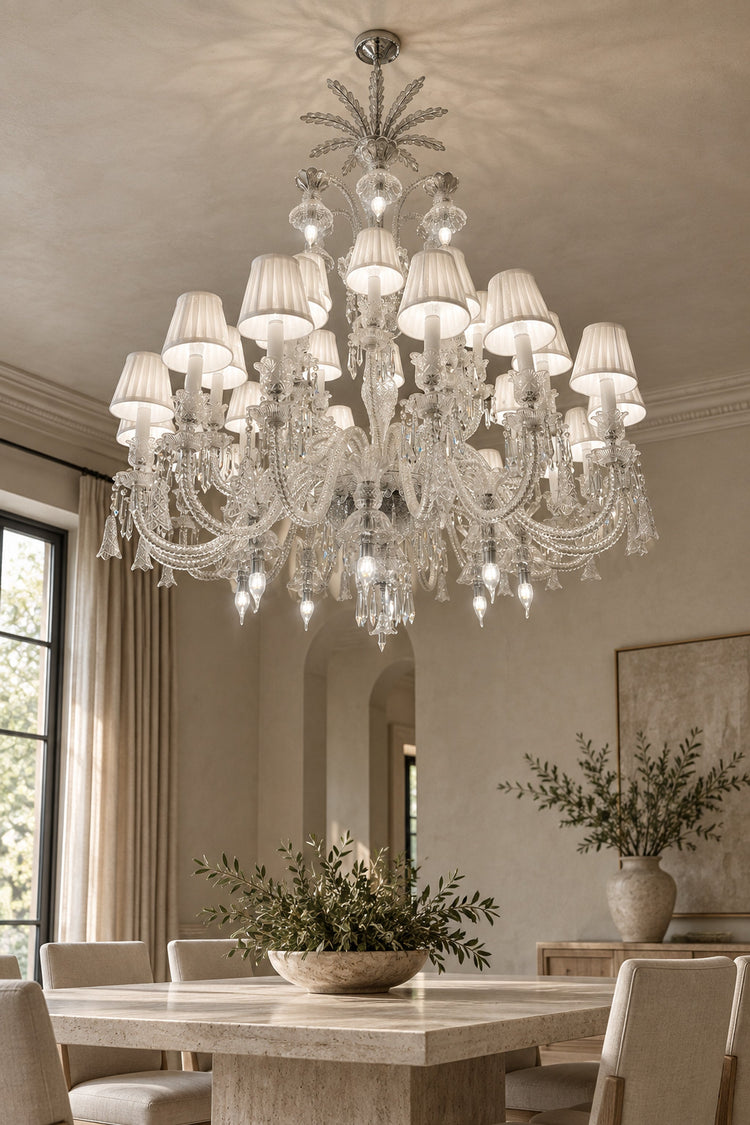 Lustre Versailles — Cristal classique et abat-jours