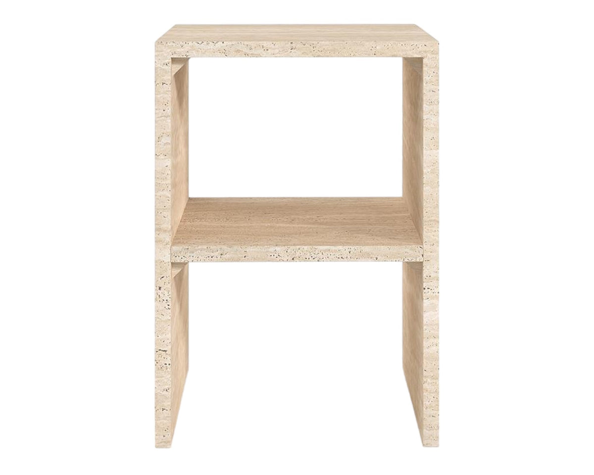 Table d'Appoint Lila — Travertin Cube en situation