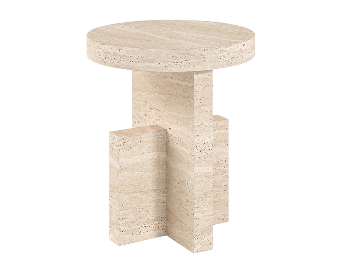 Table d'Appoint Lexi — Travertin Crème, Dimension & Finition en situation