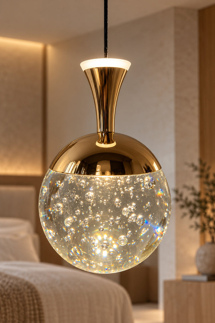 Suspension Bolla dorée — détail des bulles