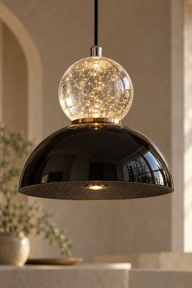Suspension Selene — détail de la sphère à bulles