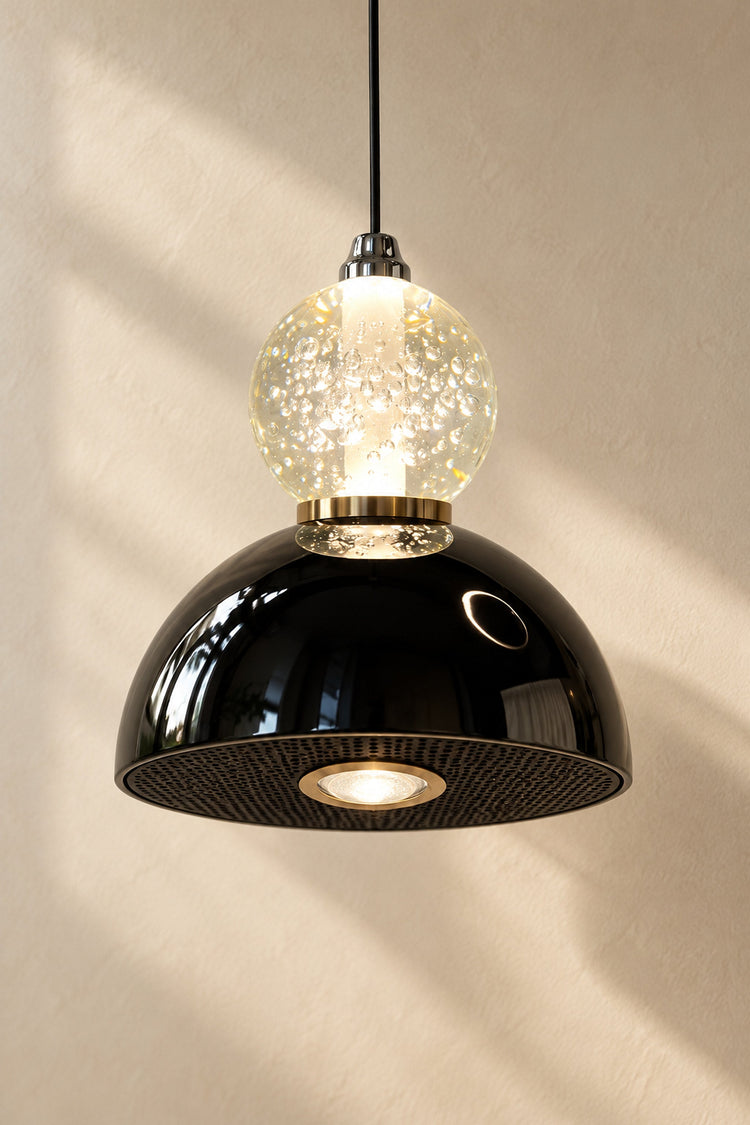 Suspension Selene — Sphère à bulles et coupole noire