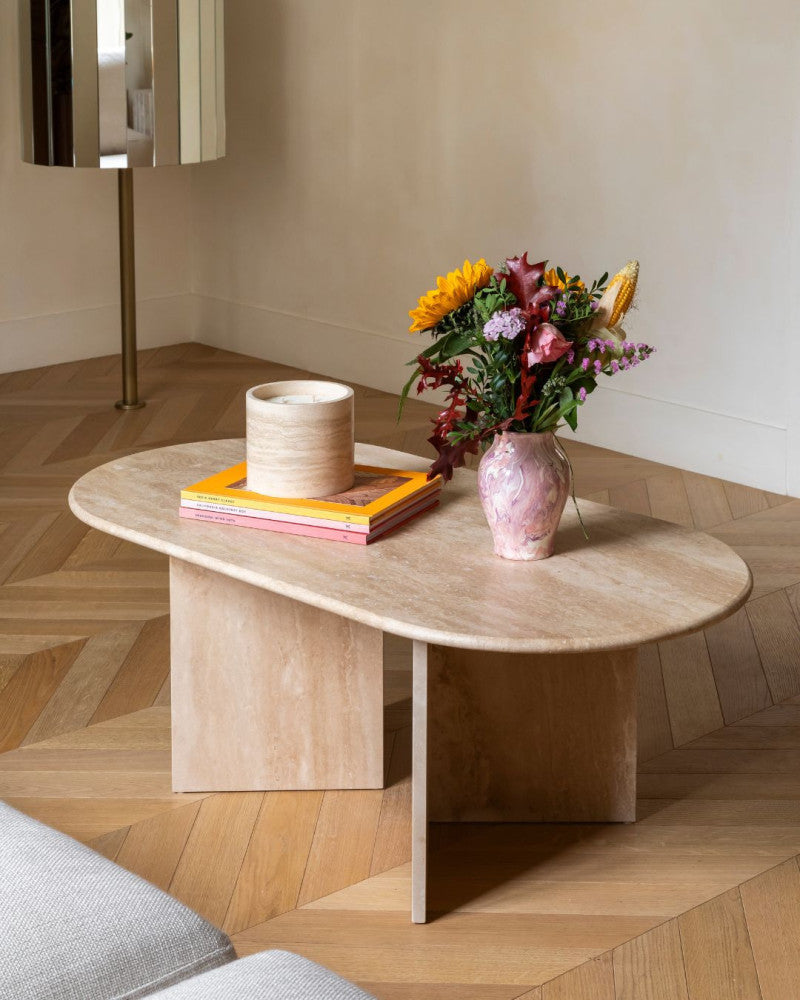 Table Basse Kamec — Travertin, détail
