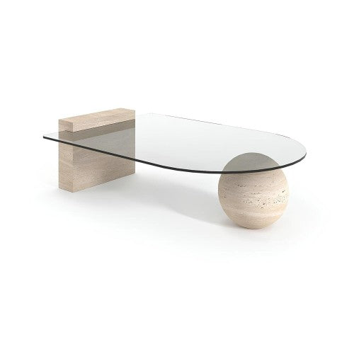 Table Basse Iska — Travertin, Dimension & Finition en situation