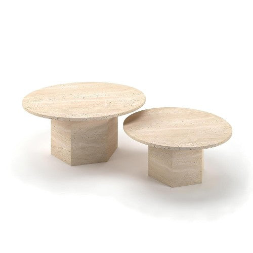 Duo Tables Basses Velin — Travertin en situation