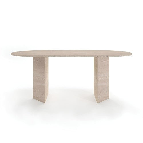 Table à Manger Oskara — Travertin en situation